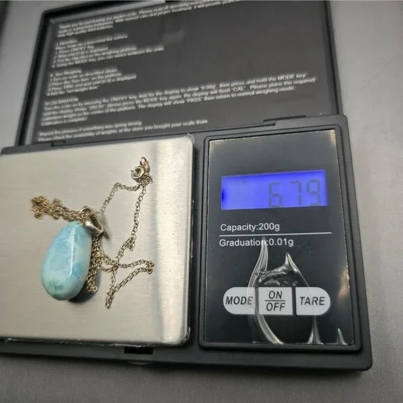 VTG Sterling Silver Larimar Pendant Necklace 18" Teardrop Signed F 6.79g - Picture 14 of 15